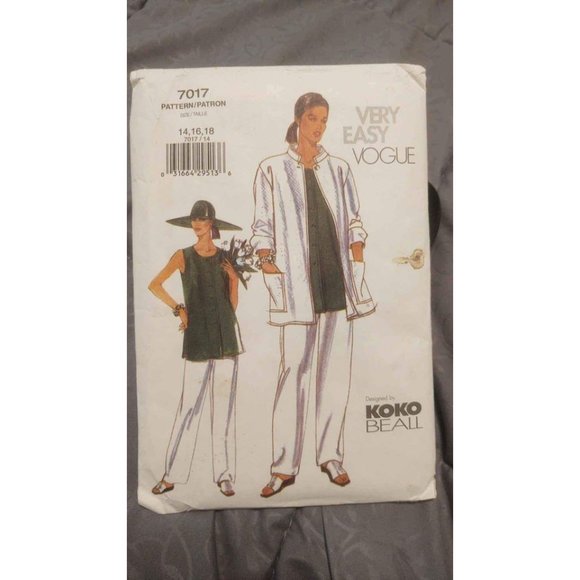 Sewing Pattern Very Easy Vogue 7017 Jacket Tunic Pants Sizes 14-16-18 UNCUT - Picture 1 of 3